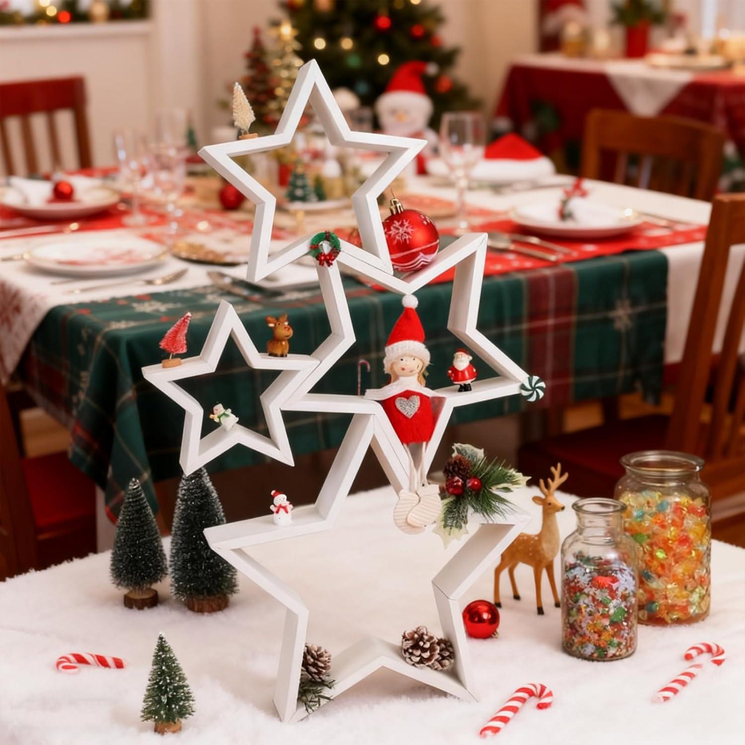 4 Piezas Decoración de Mesa Estrella de Madera Navidad