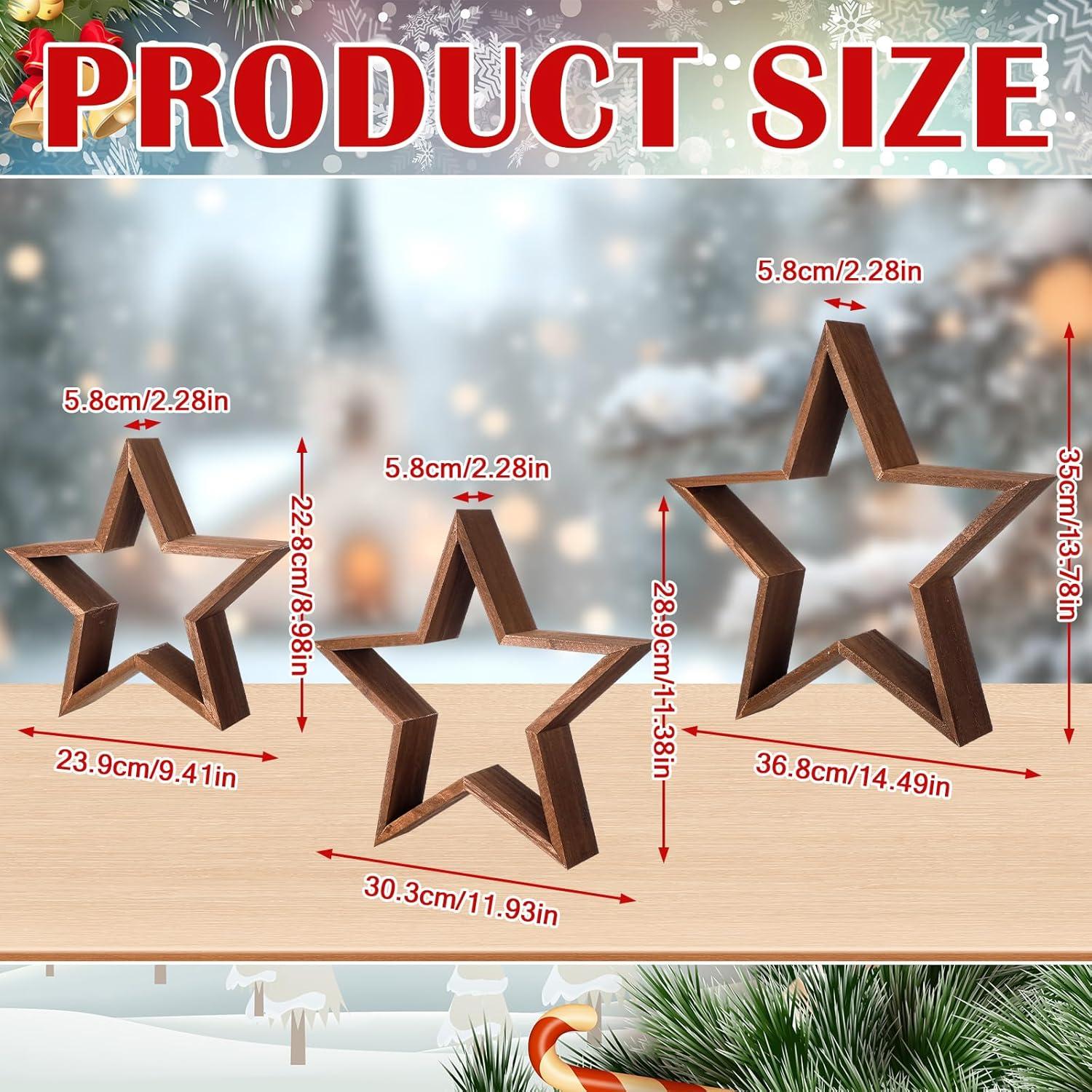 3 Piezas Centro de Mesa Estrella de Madera con LED 35 cm