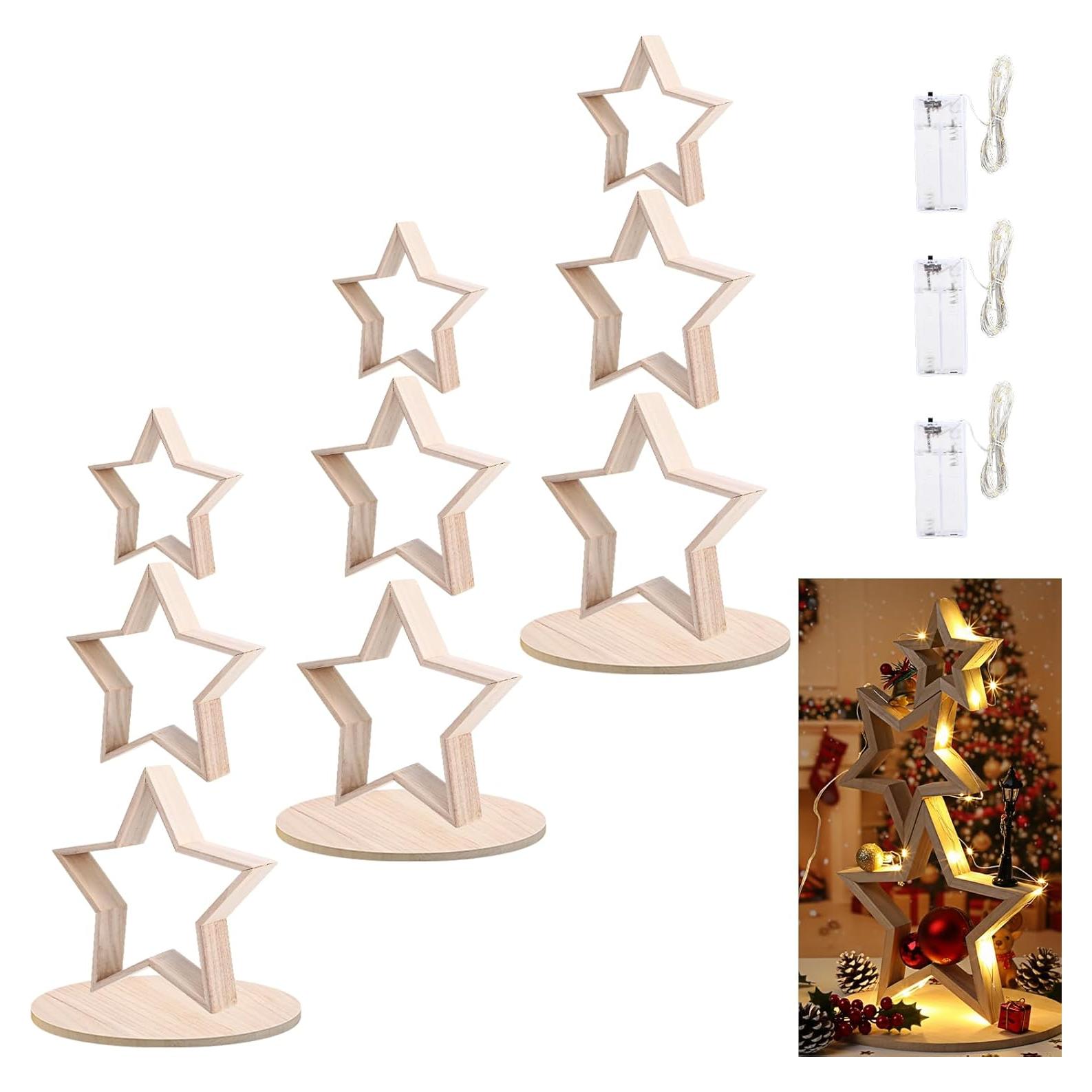 Juego de 3 Estrellas de Madera Navideñas con Luces AceOrbit