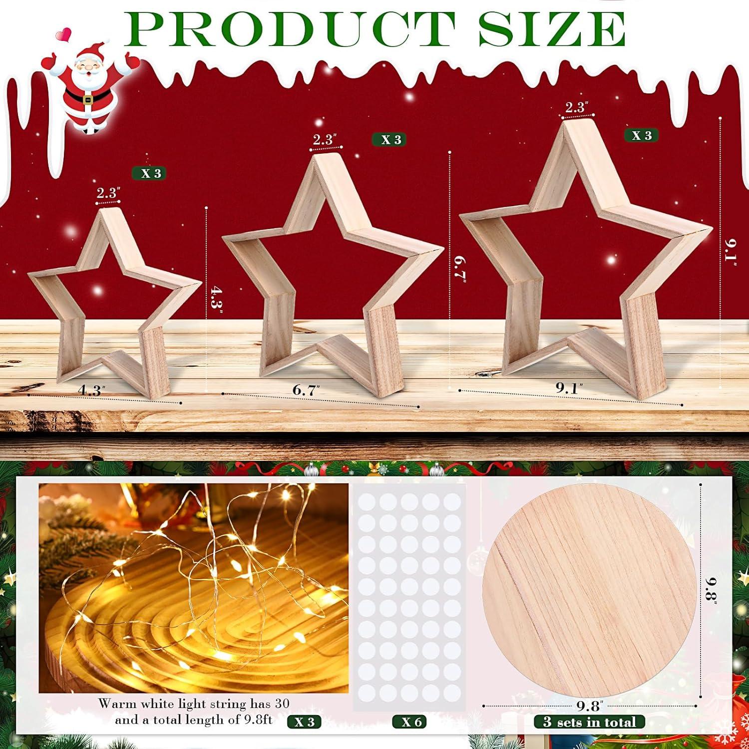 Juego de 3 Estrellas de Madera Navideñas con Luces AceOrbit