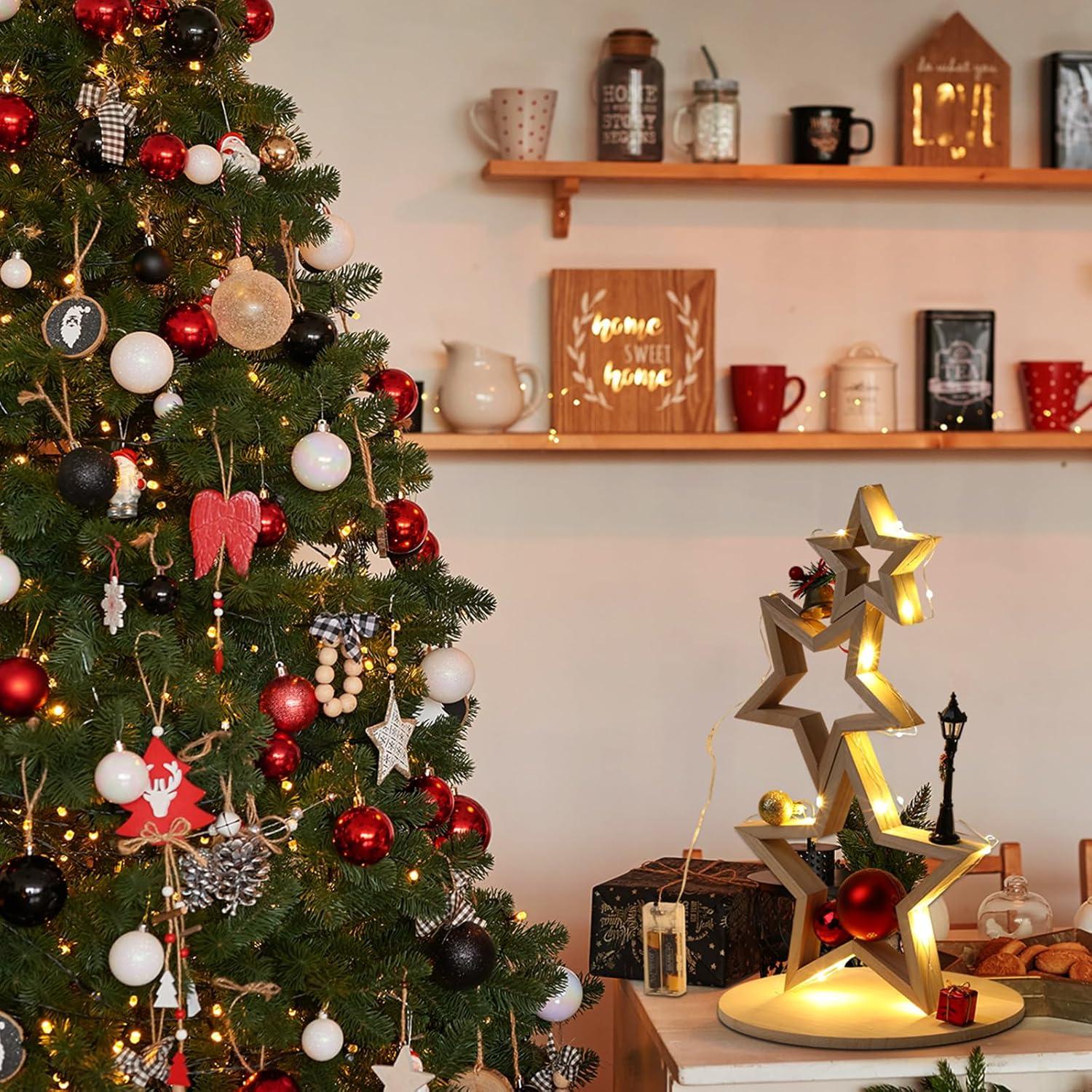 Juego de 3 Estrellas de Madera Navideñas con Luces AceOrbit