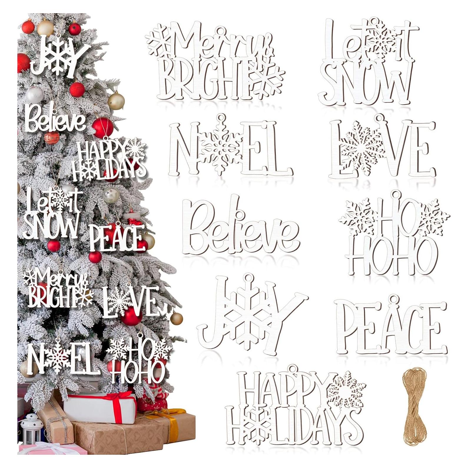 9 Piezas Adornos de Madera Navideños Unittype Chic Blancos