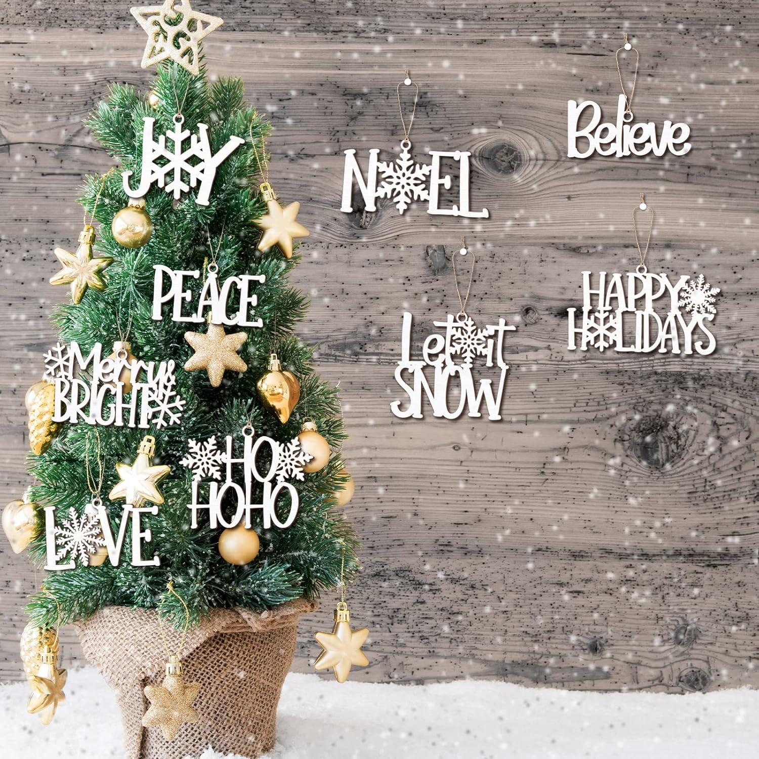 9 Piezas Adornos de Madera Navideños Unittype Chic Blancos