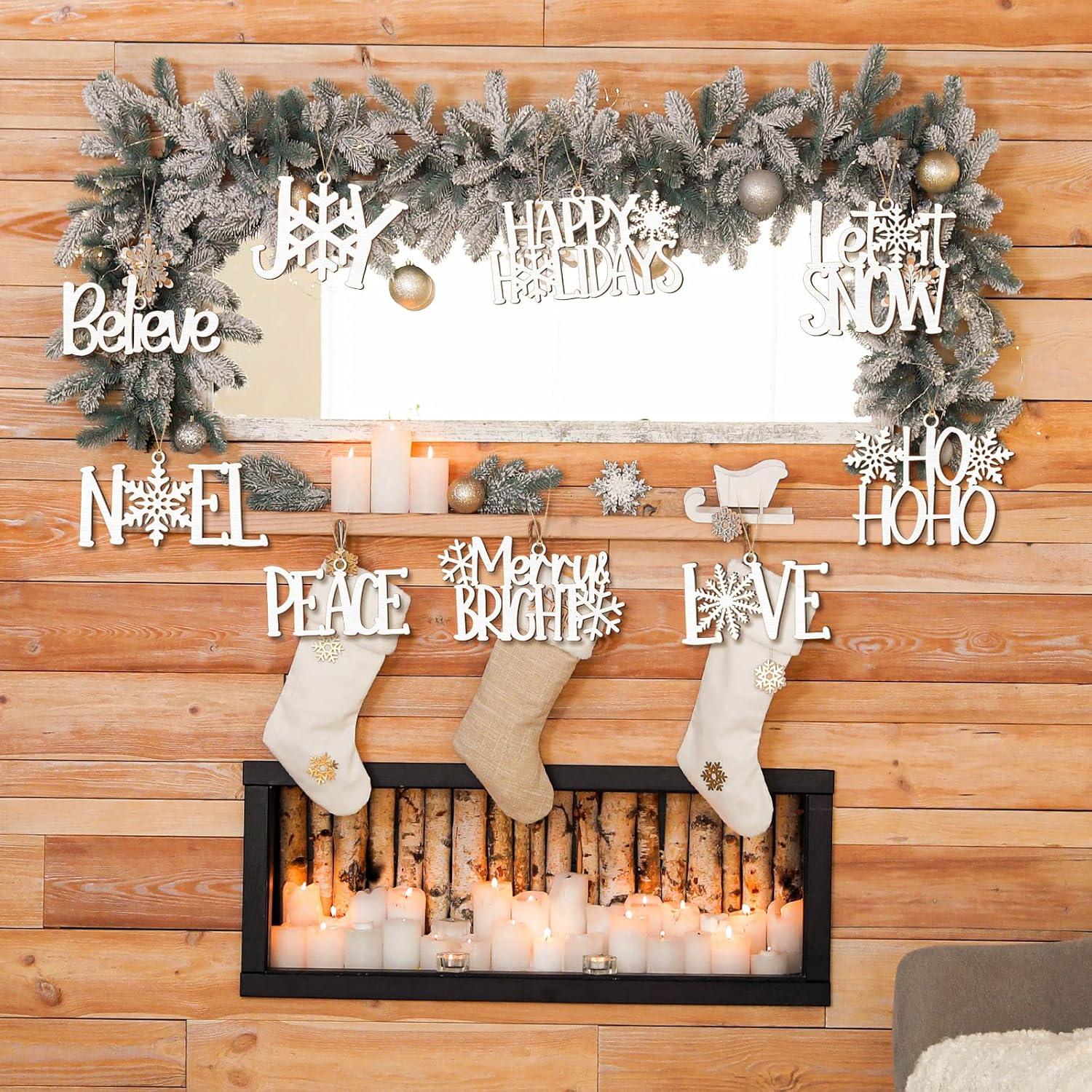 9 Piezas Adornos de Madera Navideños Unittype Chic Blancos