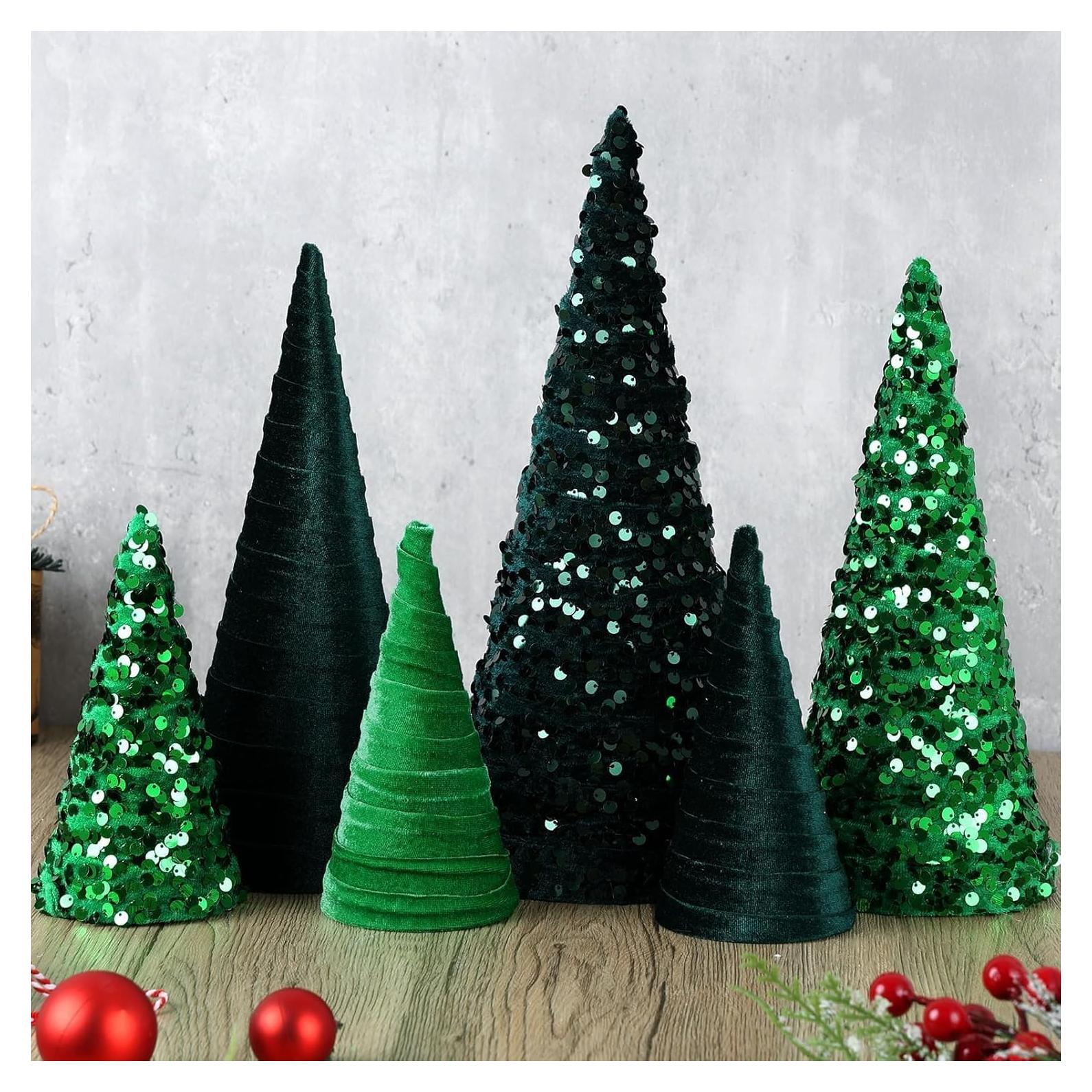 Juego de 6 Árboles de Navidad Cono Verde YLOLUL 15-30 cm