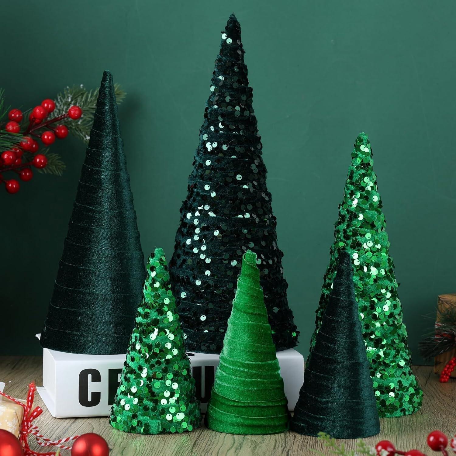 Juego de 6 Árboles de Navidad Cono Verde YLOLUL 15-30 cm