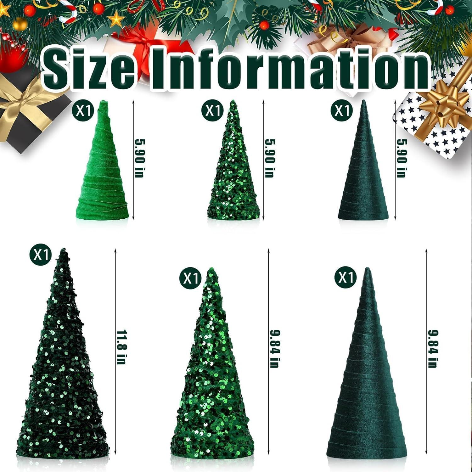 Juego de 6 Árboles de Navidad Cono Verde YLOLUL 15-30 cm