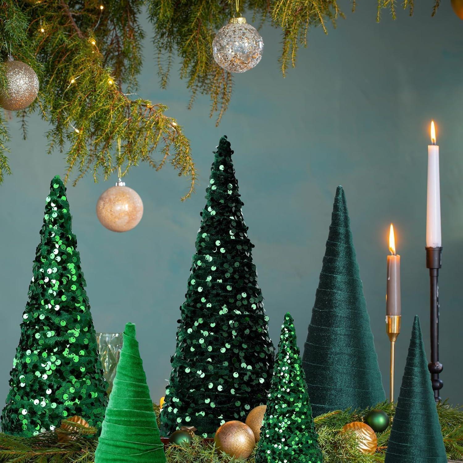 Juego de 6 Árboles de Navidad Cono Verde YLOLUL 15-30 cm