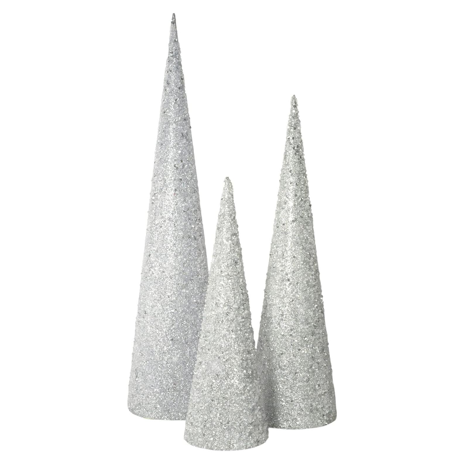 Set de 3 Árboles de Cono de Navidad TenWaterloo Plata 18-30"