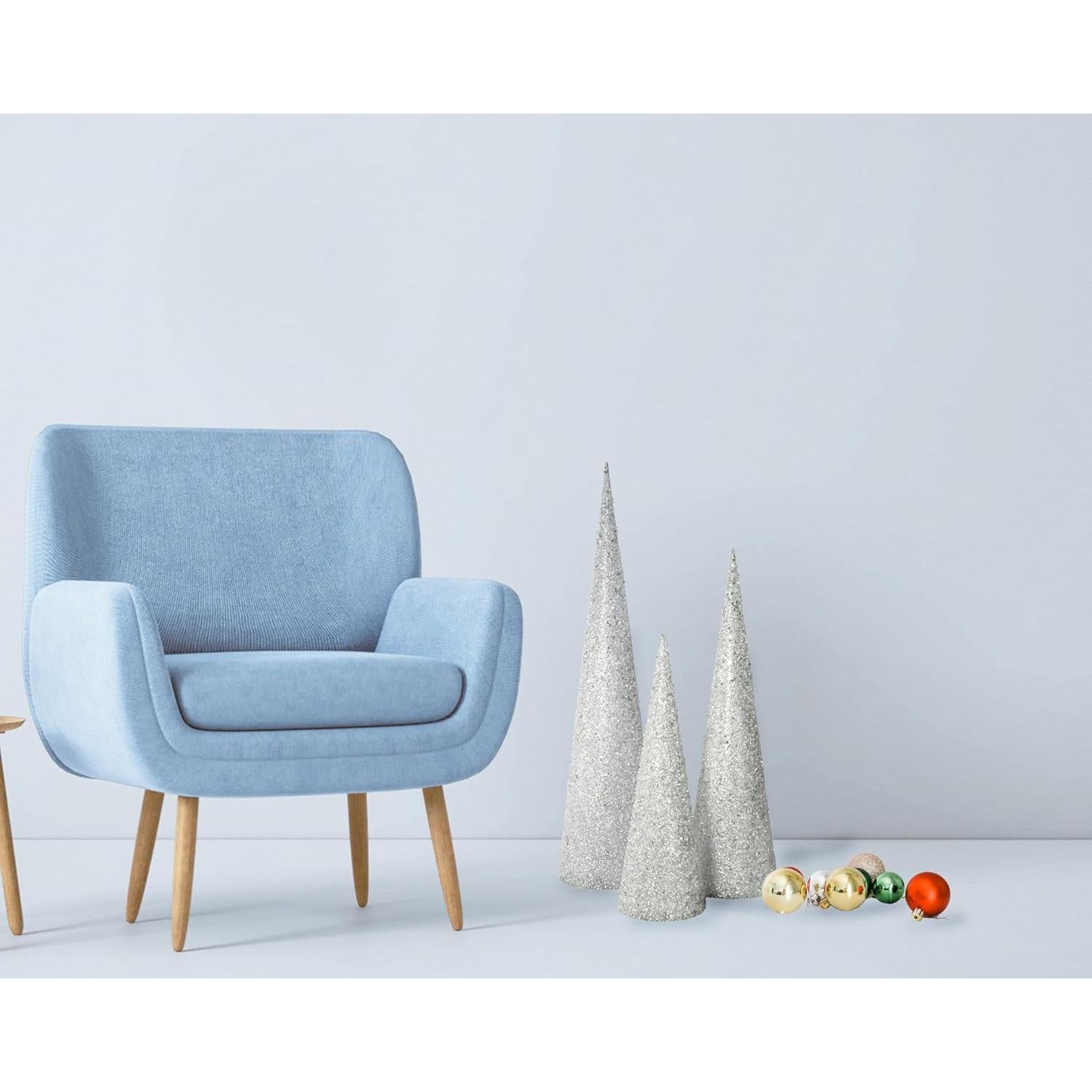 Set de 3 Árboles de Cono de Navidad TenWaterloo Plata 18-30"