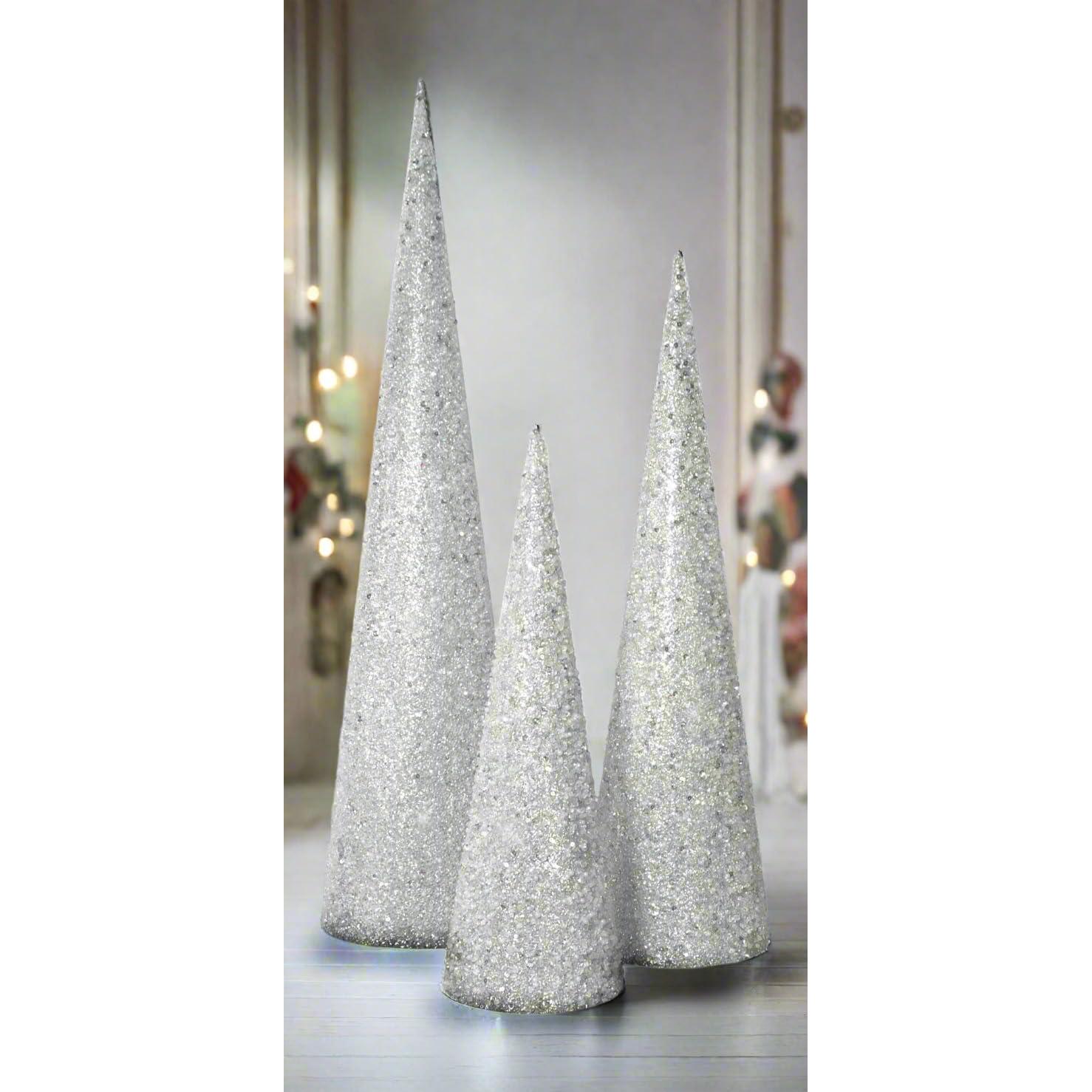 Set de 3 Árboles de Cono de Navidad TenWaterloo Plata 18-30"