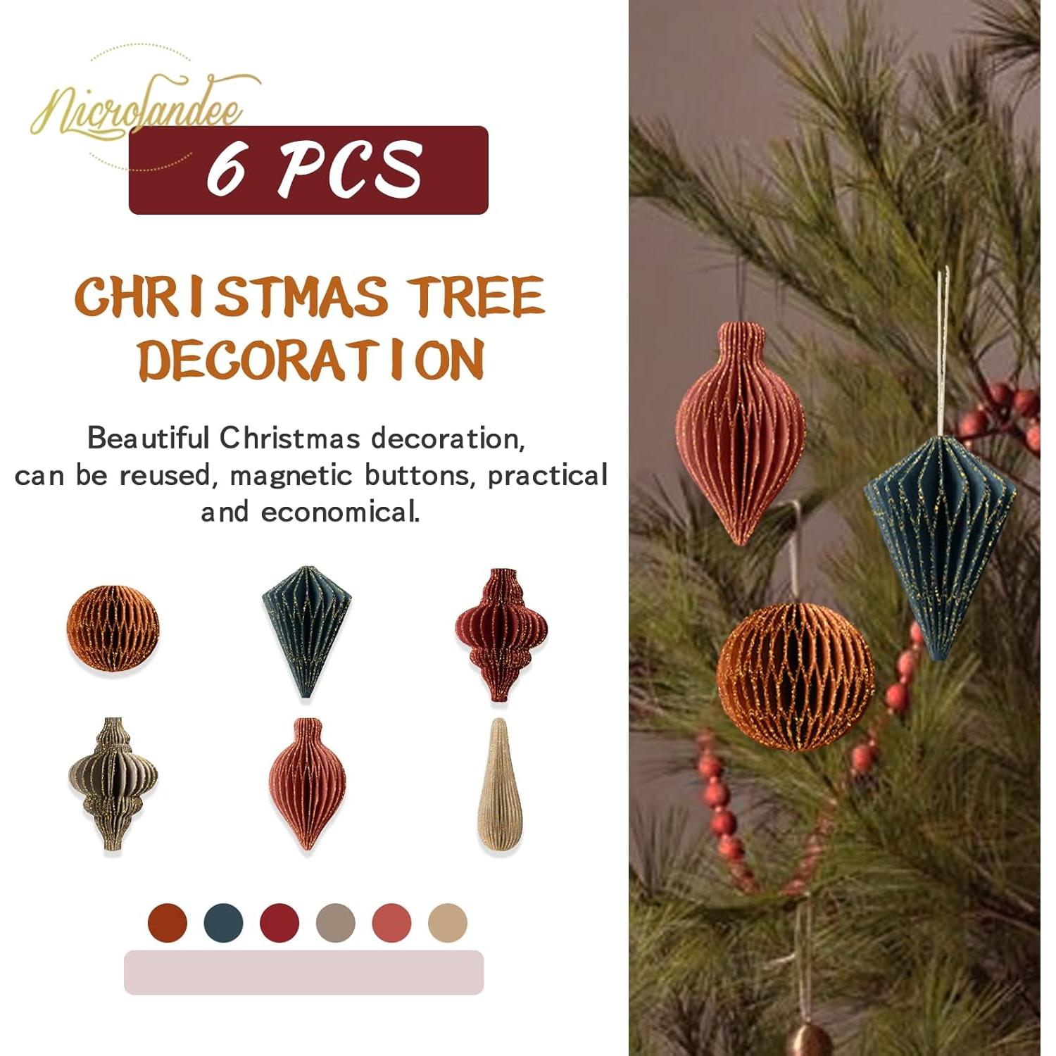 Adornos de Navidad NICROLANDEE 6 PCS Faroles de Papel Colgantes