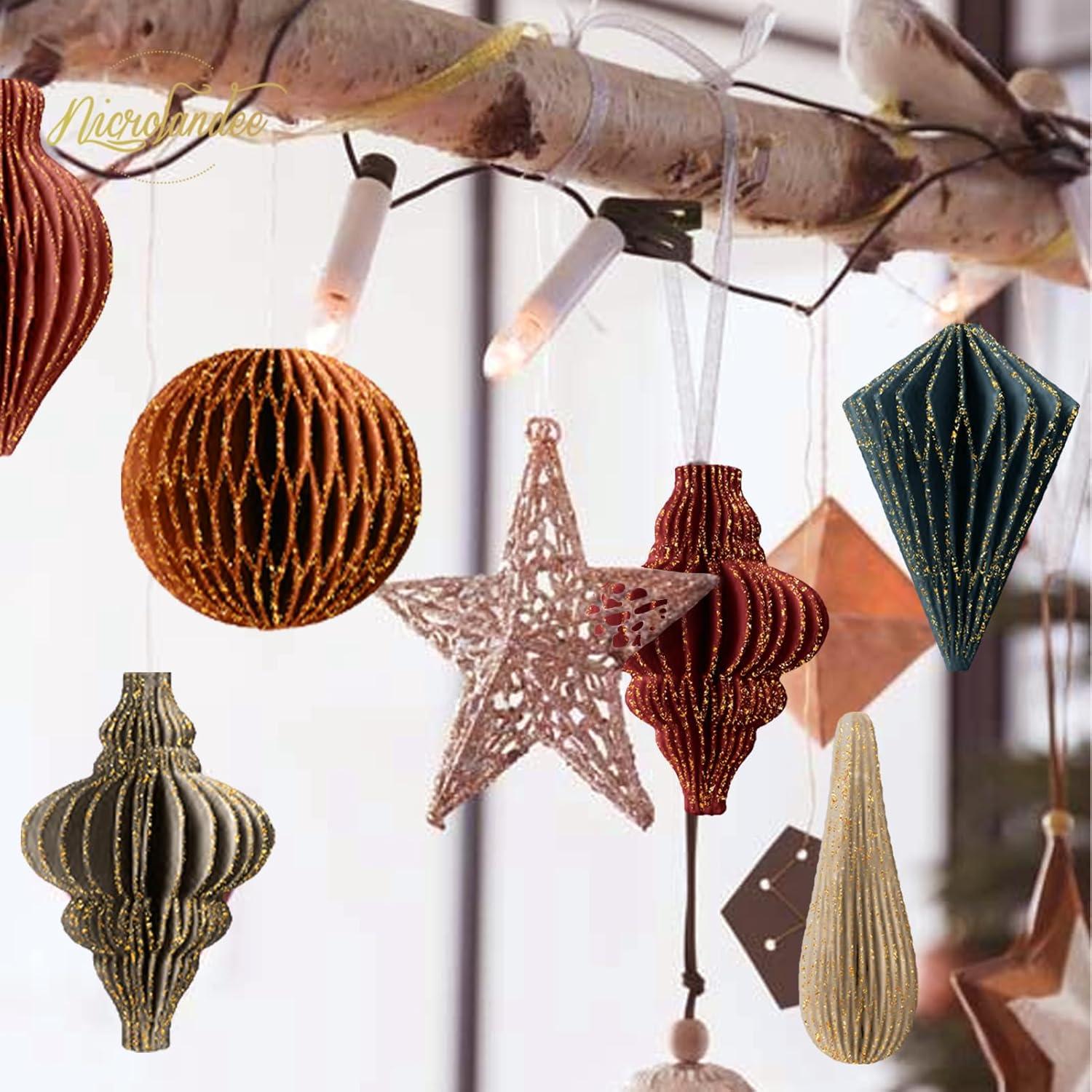 Adornos de Navidad NICROLANDEE 6 PCS Faroles de Papel Colgantes