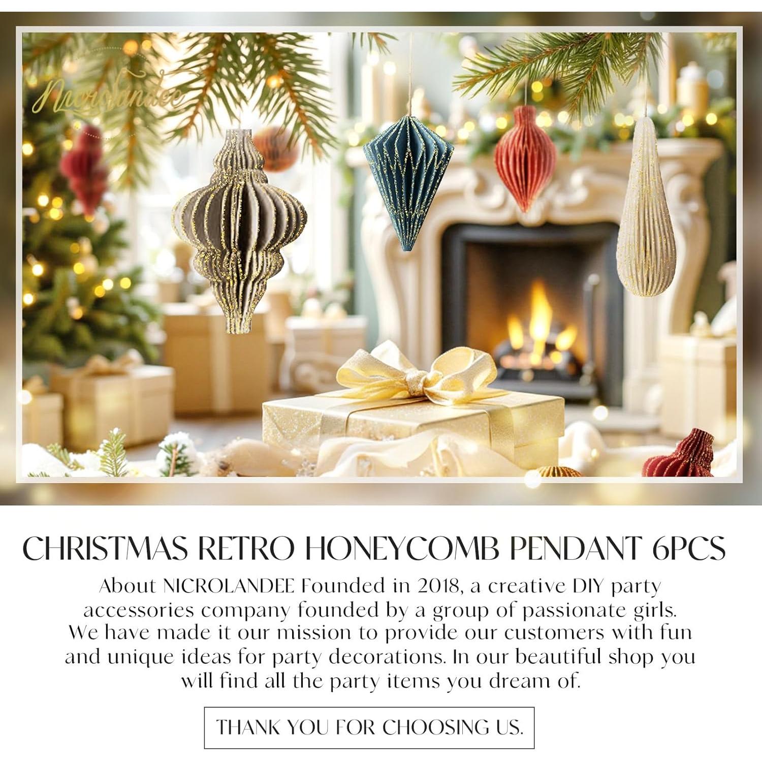 Adornos de Navidad NICROLANDEE 6 PCS Faroles de Papel Colgantes