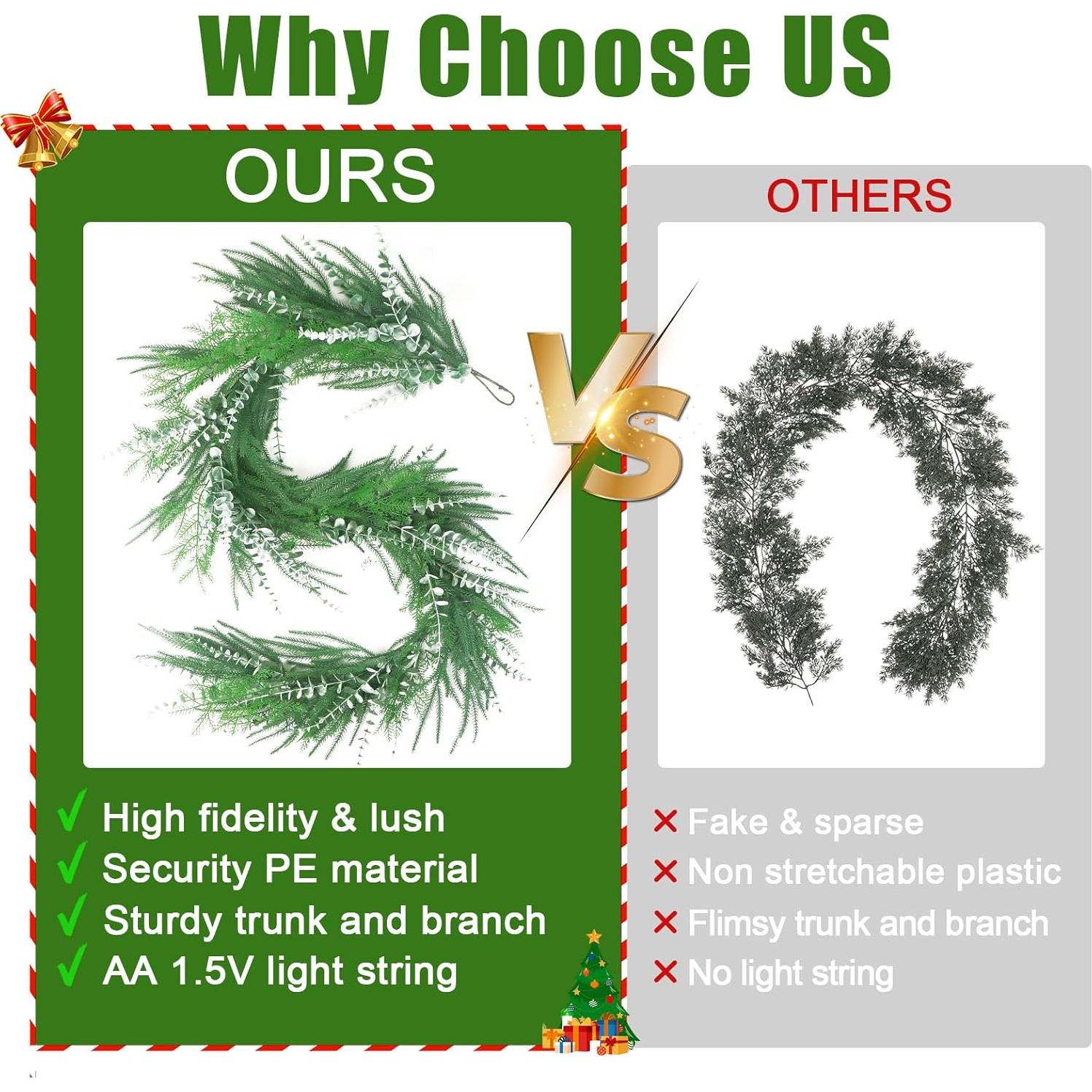 Guirnalda Artificial Eucalipto Norfolk 1.83m con Luces TISEMENT