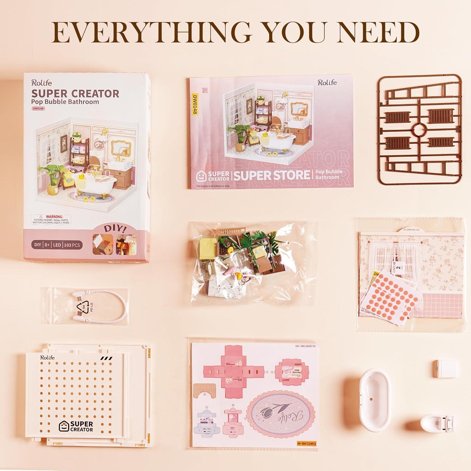Rolife Casa Miniatura DIY Baño Pop Bubble 16.26 cm para Adultos