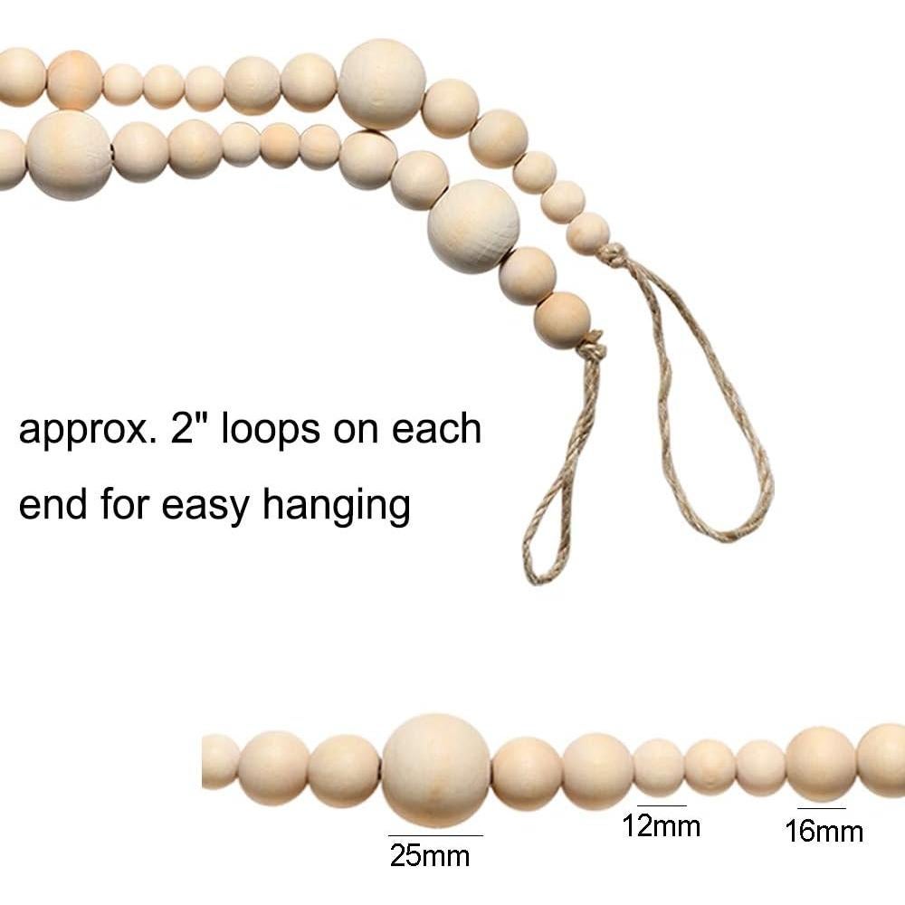 Guirnalda de Cuentas de Madera Natural 2PCS 4.4m Abitoncc