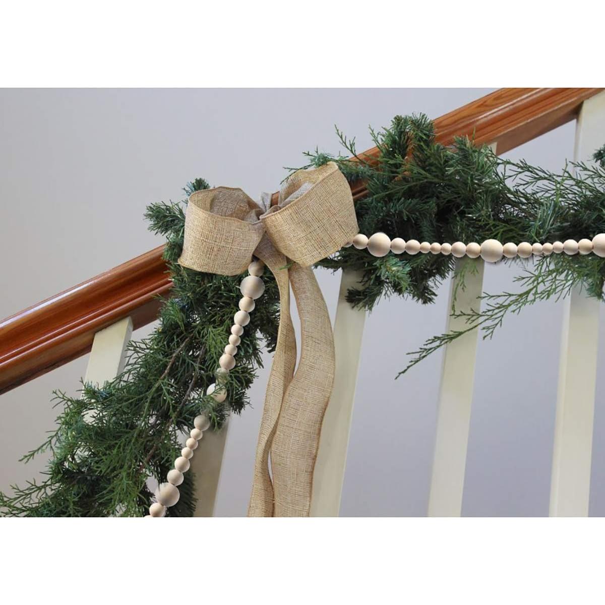 Guirnalda de Cuentas de Madera Natural 2PCS 4.4m Abitoncc