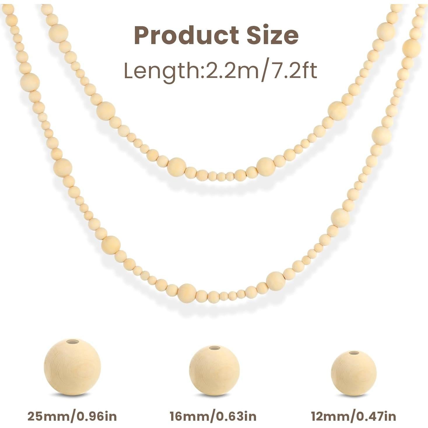 Guirnalda de Perlas de Madera CRTEPST 2 Pcs 2.2 Metros Decoración