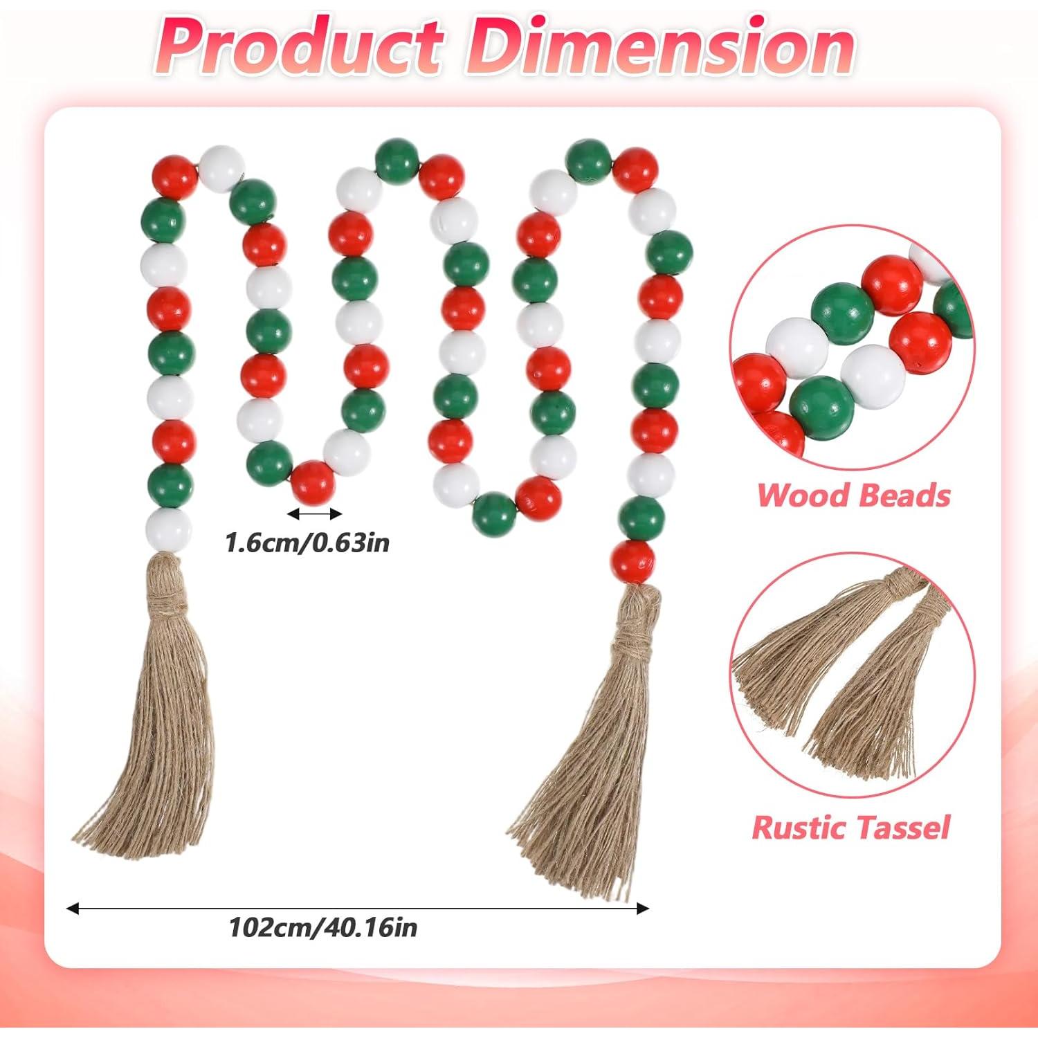 Guirnalda de Cuentas de Madera Shimmeroo 102 cm Decoración Navideña