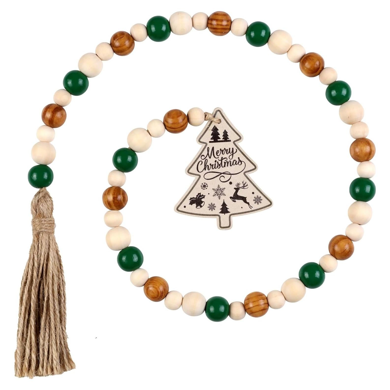 Guirnalda de Cuentas de Madera Verde Salvia JOYMEMO 1.4m