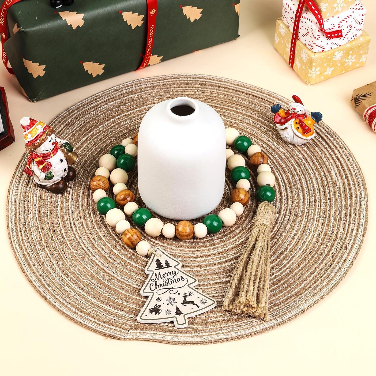 Guirnalda de Cuentas de Madera Verde Salvia JOYMEMO 1.4m