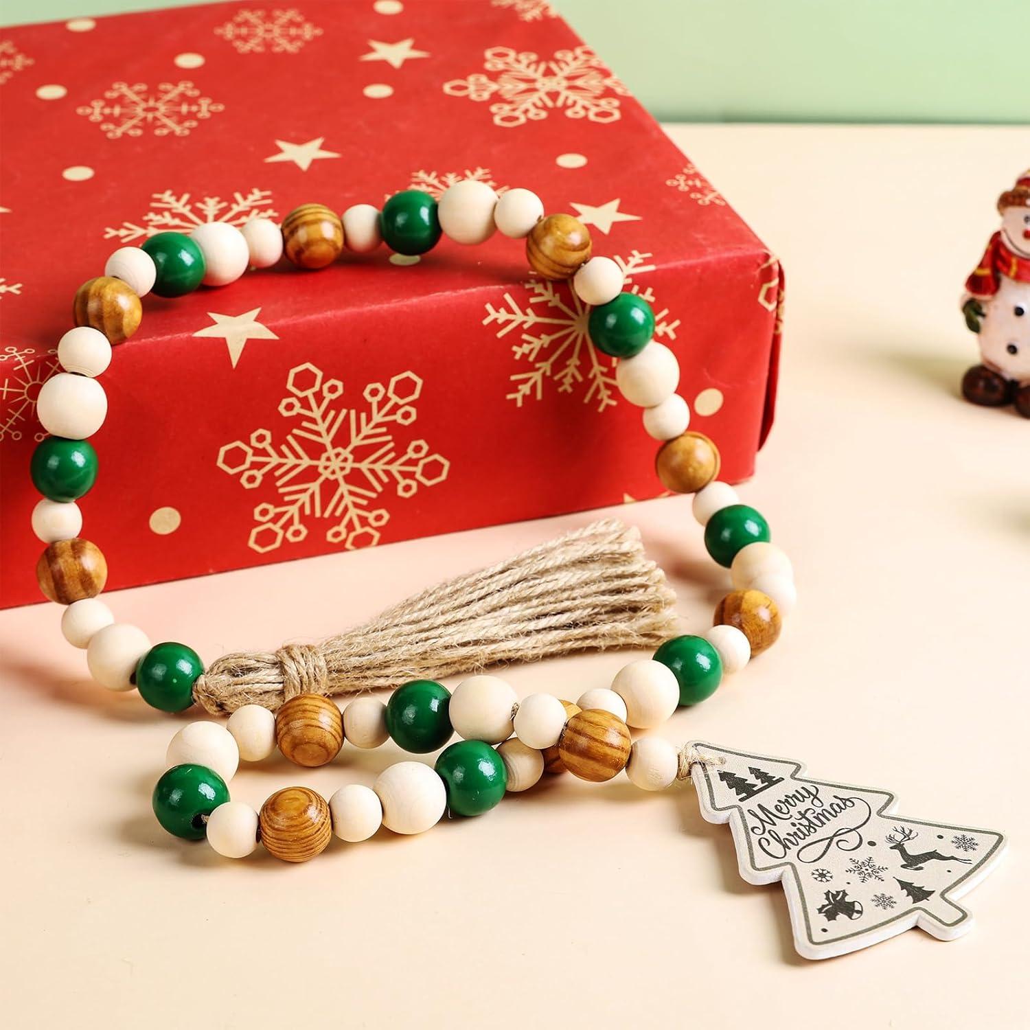 Guirnalda de Cuentas de Madera Verde Salvia JOYMEMO 1.4m