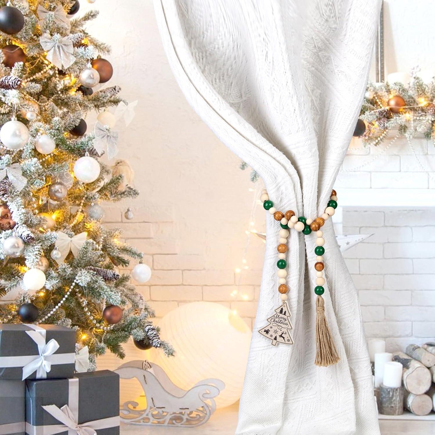 Guirnalda de Cuentas de Madera Verde Salvia JOYMEMO 1.4m