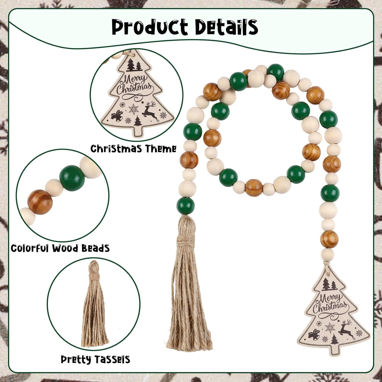 Guirnalda de Cuentas de Madera Verde Salvia JOYMEMO 1.4m