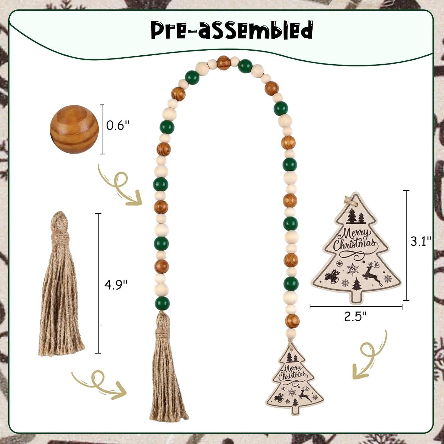 Guirnalda de Cuentas de Madera Verde Salvia JOYMEMO 1.4m