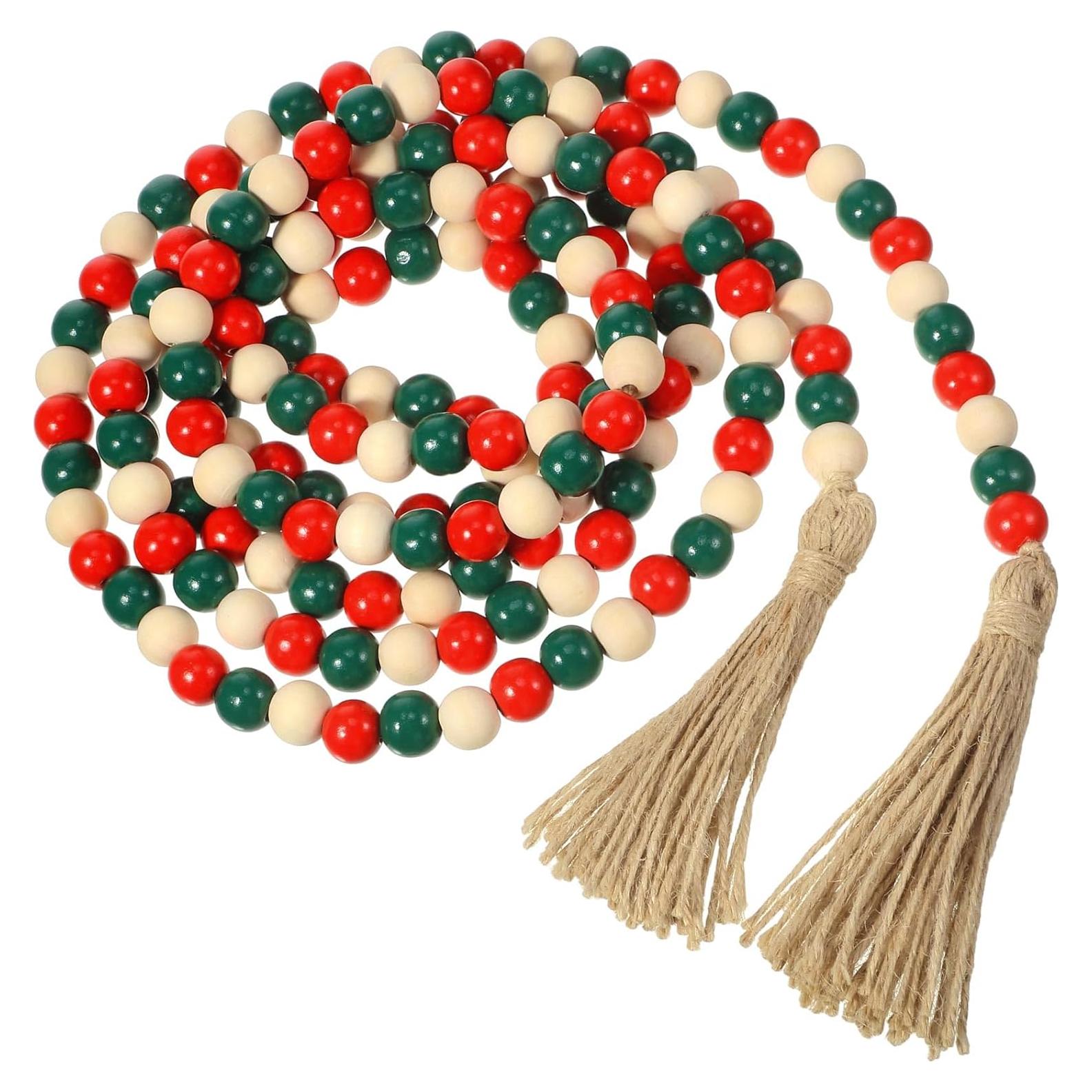 Guirnalda de Perlas de Madera Navidad 2.99m con Borlas