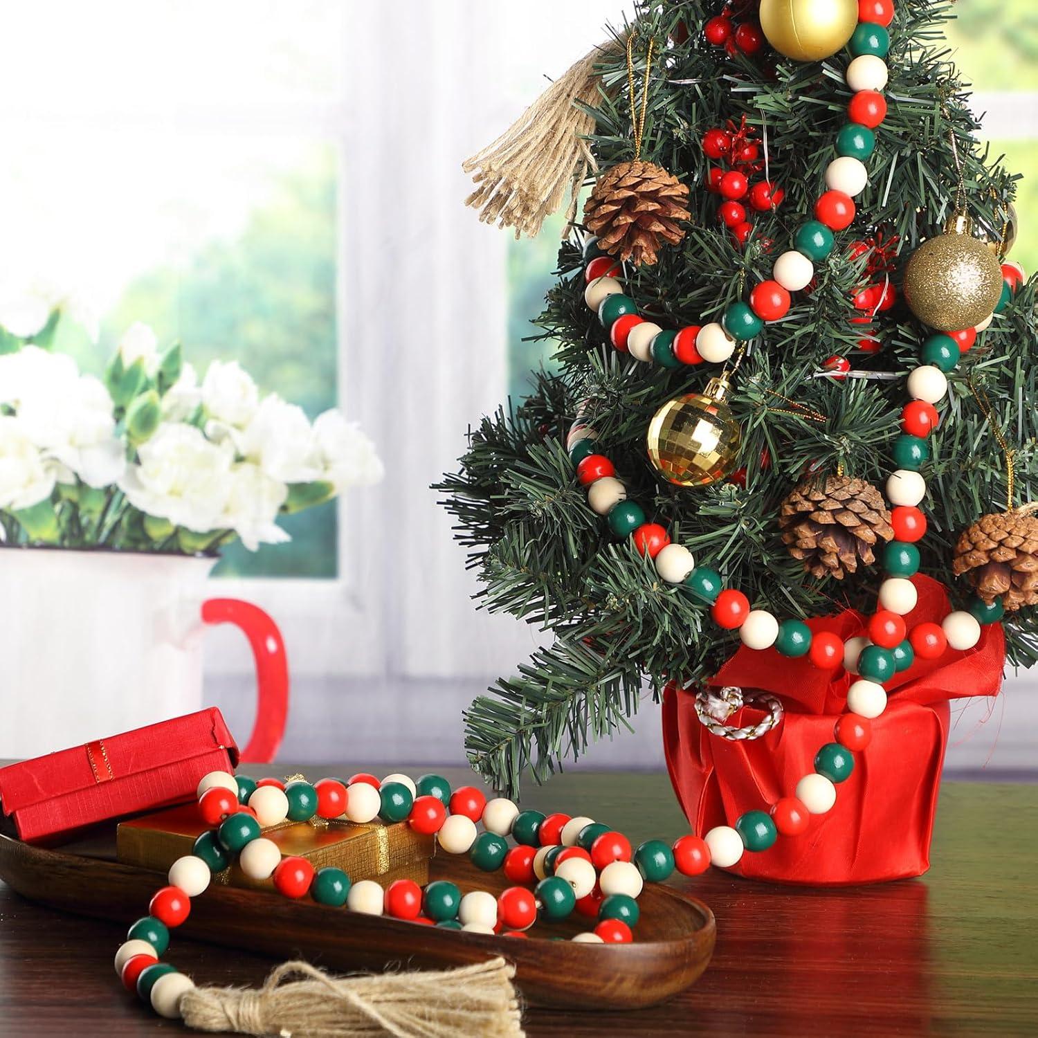 Guirnalda de Perlas de Madera Navidad 2.99m con Borlas