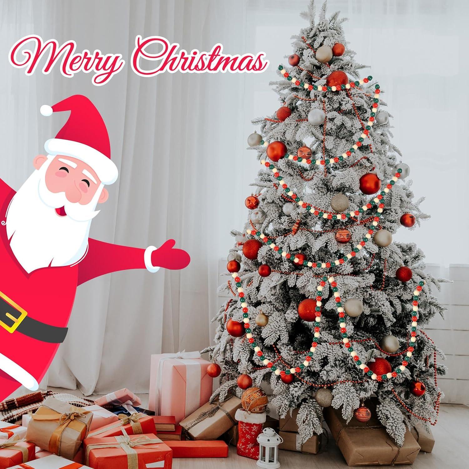 Guirnalda de Perlas de Madera Navidad 2.99m con Borlas