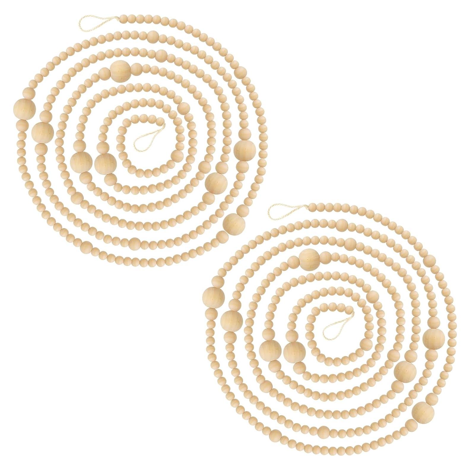 Guirnalda de Perlas de Madera 2 Piezas 3.66m Decoración Navidad