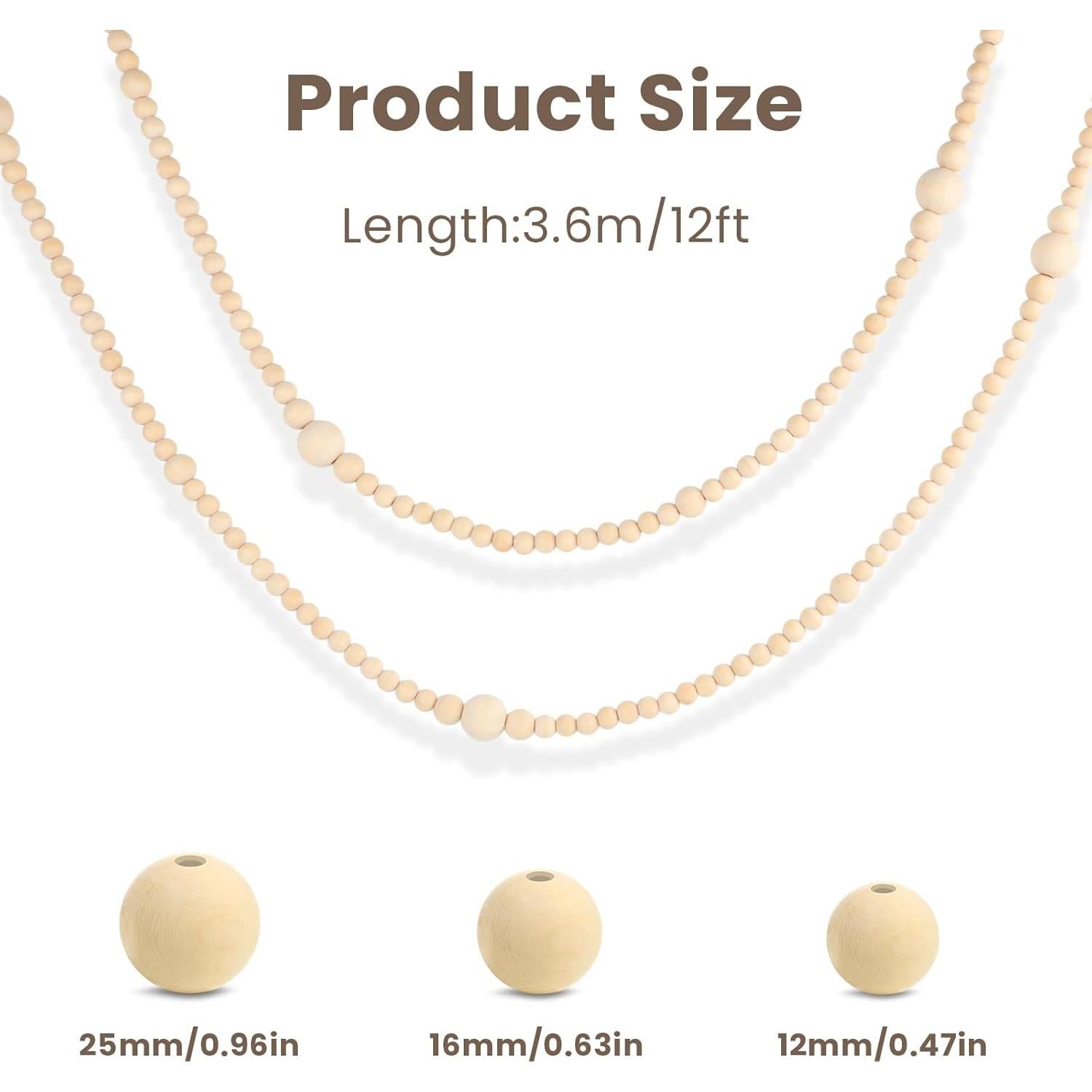 Guirnalda de Perlas de Madera 2 Piezas 3.66m Decoración Navidad