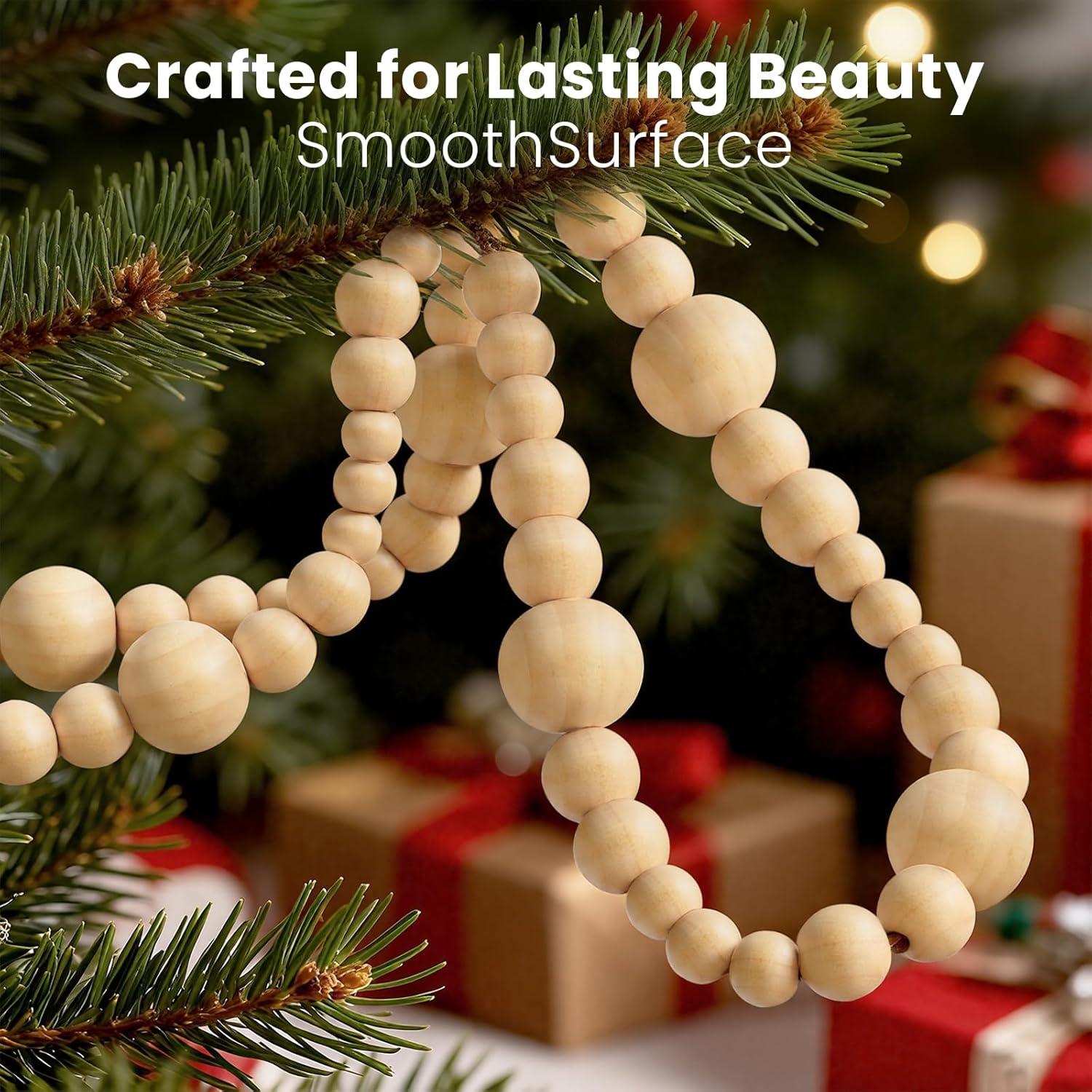 Guirnalda de Perlas de Madera 2 Piezas 3.66m Decoración Navidad