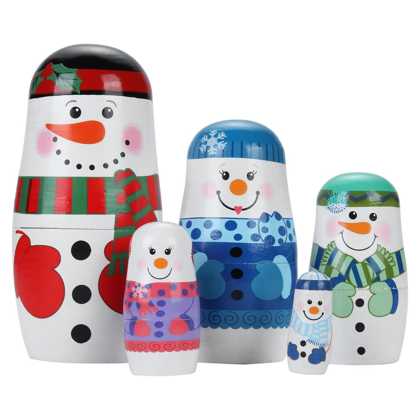 Muñecas Matryoshka Rusas de Madera 5 Pcs Muñeco de Nieve