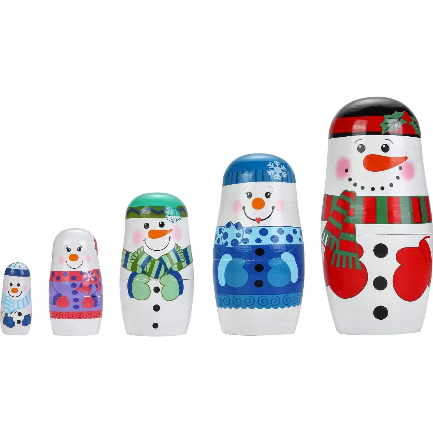 Muñecas Matryoshka Rusas de Madera 5 Pcs Muñeco de Nieve