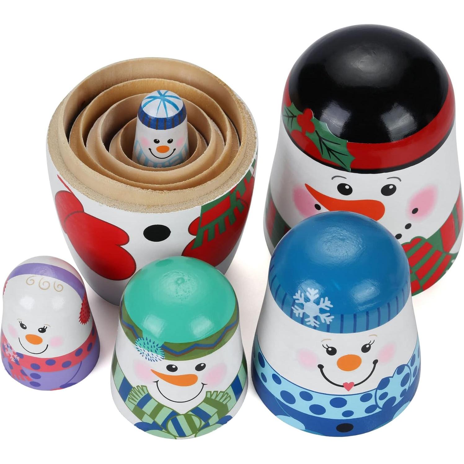 Muñecas Matryoshka Rusas de Madera 5 Pcs Muñeco de Nieve