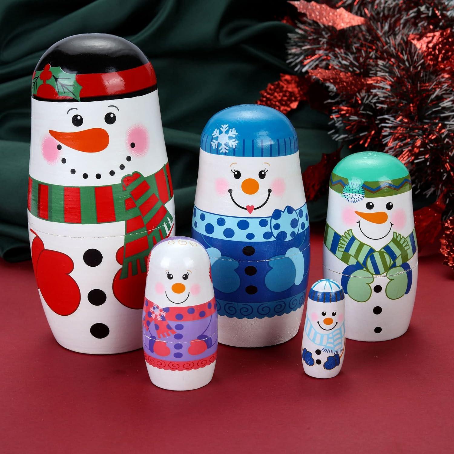 Muñecas Matryoshka Rusas de Madera 5 Pcs Muñeco de Nieve