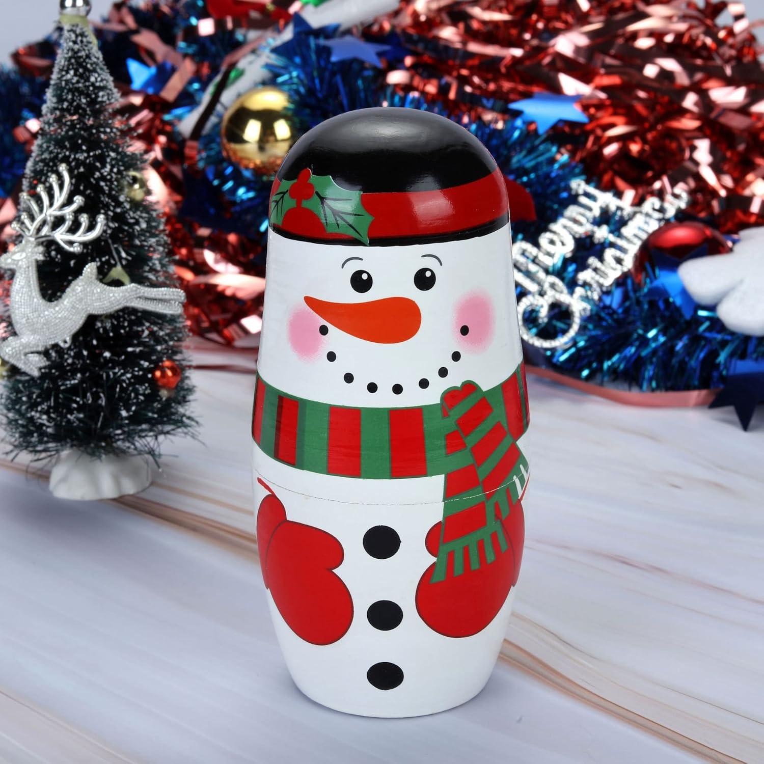 Muñecas Matryoshka Rusas de Madera 5 Pcs Muñeco de Nieve