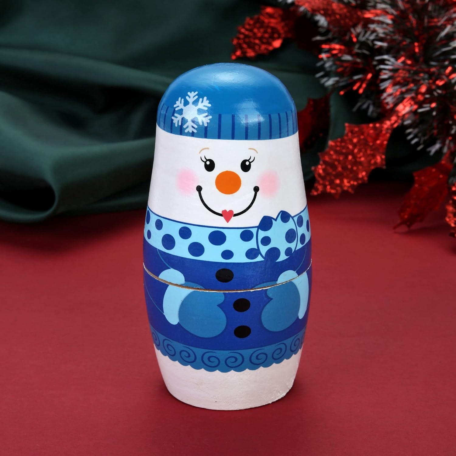 Muñecas Matryoshka Rusas de Madera 5 Pcs Muñeco de Nieve
