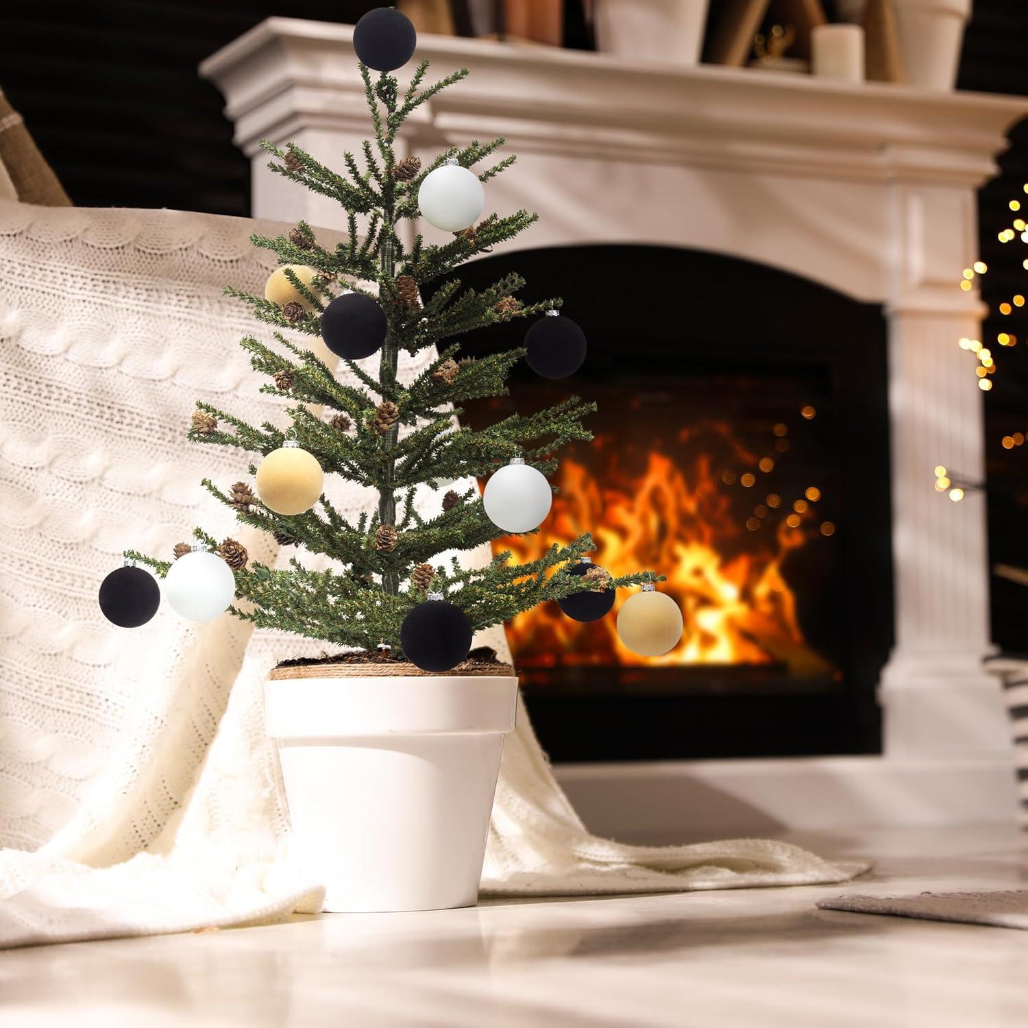 Bolas de Terciopelo Beige KI Store 6pcs 6 cm Adornos Navidad