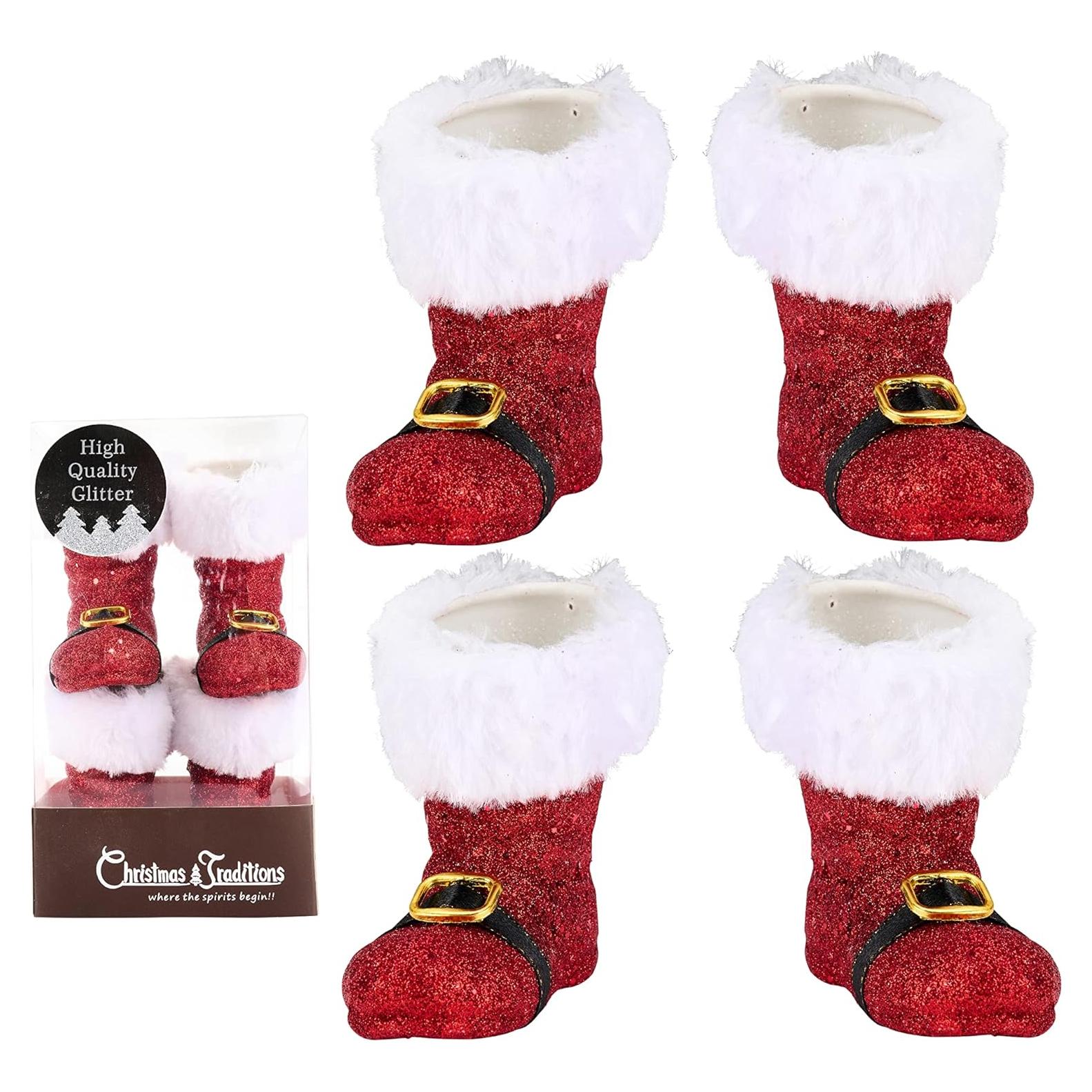 Botas de Santa Glaseadas Woo Fu Set de 4 Decoraciones Navidad
