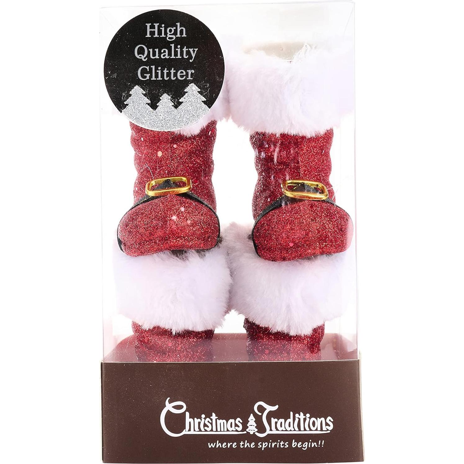 Botas de Santa Glaseadas Woo Fu Set de 4 Decoraciones Navidad