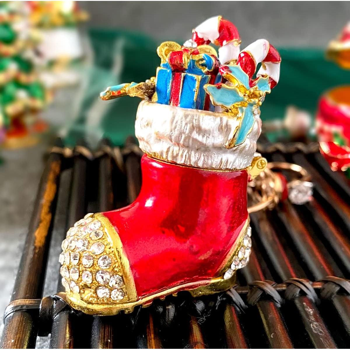 Caja de Joyería Bota de Santa Claus Pintada a Mano 5.5 cm