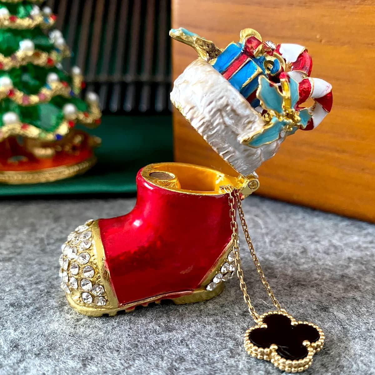 Caja de Joyería Bota de Santa Claus Pintada a Mano 5.5 cm