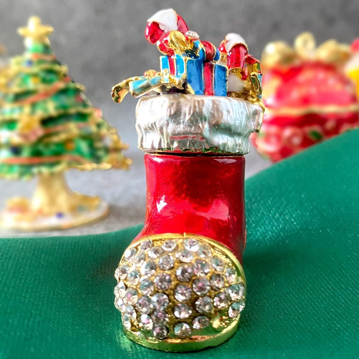 Caja de Joyería Bota de Santa Claus Pintada a Mano 5.5 cm