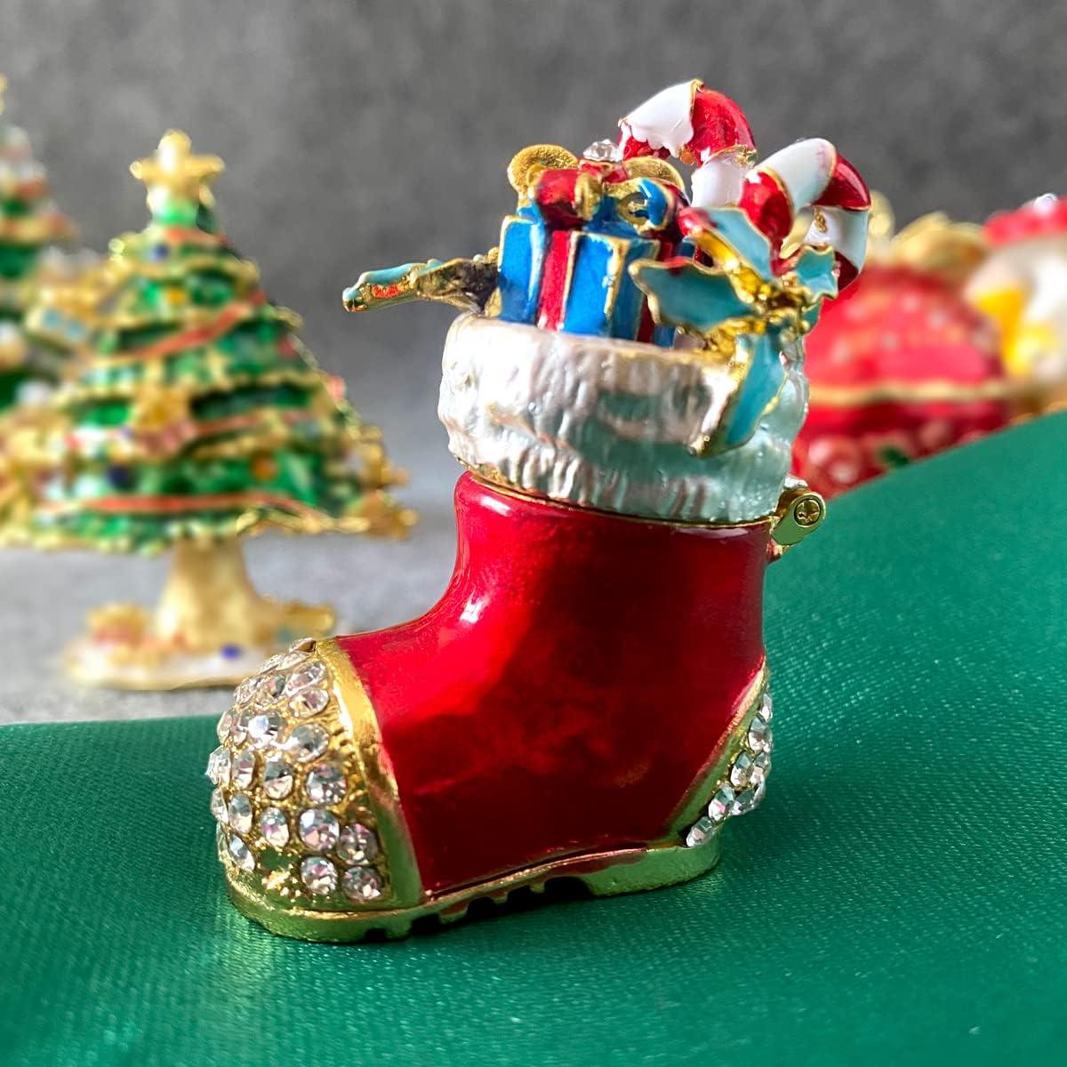 Caja de Joyería Bota de Santa Claus Pintada a Mano 5.5 cm