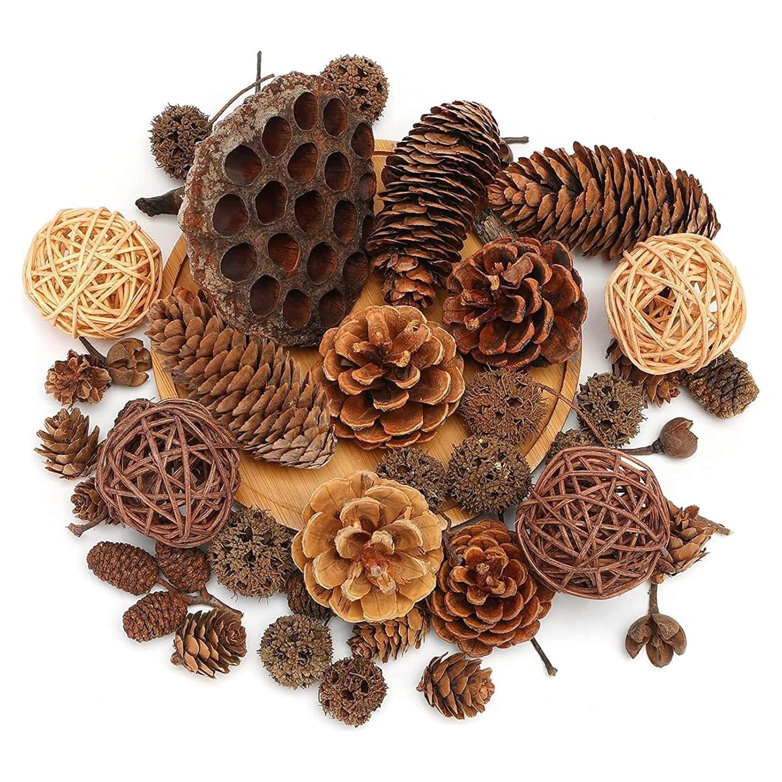 DomeStar Set 38PCS Adornos de Piñas Naturales y Ratan